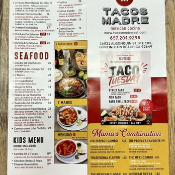 Tacos Madre - Menu Aug 2026 - Tacos Near Me - Huntington Beach, California