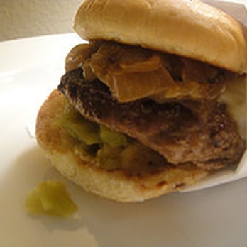 Grill 'Em All - WASTE 'EM ALL - chilies, pepper jack, beer-soaked onions - Burgers Near Me - Long Beach, California