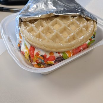 JJ's Custard Co - Waffle sandwich with fruity pebbles - Ice Cream & Frozen Yogurt Near Me - Dearborn, Michigan