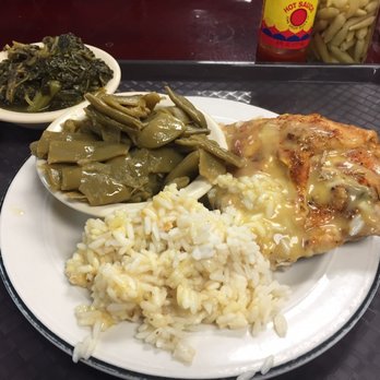 White House Restaurant - Backed Chicken Breast, Creamy Rice, Green Beans and Greens - Buffets Near Me - Warrior, Alabama