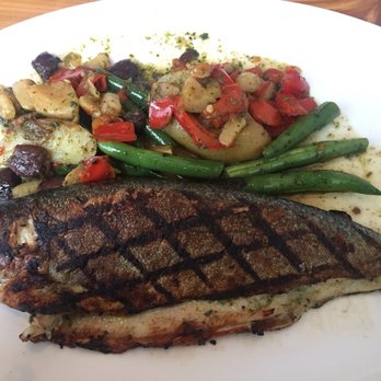 Passionfish - Rainbow trout with basil and red wine braised veggies - Seafood Near Me - Pacific Grove, California
