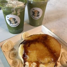 Creek brule soufle, jasmine matcha, banana pudding matcha Creek brule soufle, jasmine matcha, banana pudding matcha