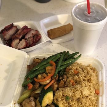 Boston Donuts - 3 item order, bbq pork, string bean chicken , mushroom chicken . Was very good - Donuts Near Me - Fullerton, California