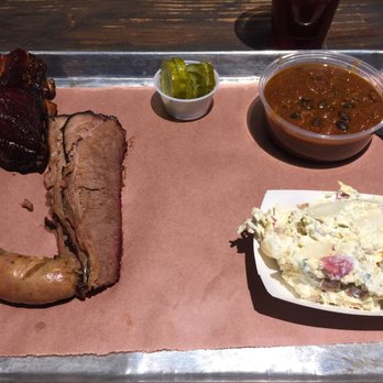 Sugarfire Smoke House - Baby Daddy Plate - brisket, sausage, and ribs with loaded potato salad and brisket chili. - Barbeque Near Me - O'Fallon, Missouri Sugarfire Smoke House - Baby Daddy Plate - brisket, sausage, and ribs with loaded potato salad and brisket chili. - Barbeque Near Me - O'Fallon, Missouri
