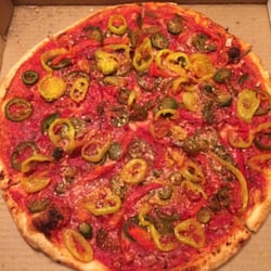 Hot & Spicy Pepper specialty pizza. Name a pepper, it's on there