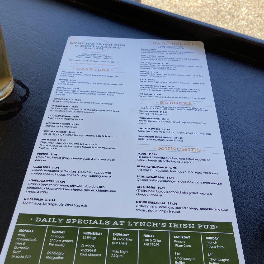 Lynch's Irish Pub - Menu specials - Pubs Near Me - Jacksonville Beach, Florida