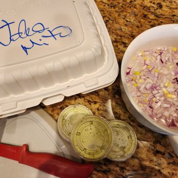 Divino Ceviche - Making my own Onion Salad. Pollo Tropical Sauces came in handy for sure! - Peruvian Near Me - Doral, Florida