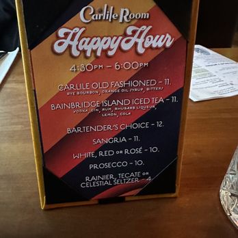 The Carlile Room - Happy hour menu - New American Near Me - Seattle, Washington