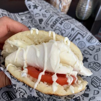 Arepa Bar - Capresa arepa ($7.50; Mano cheese, basil aioli, sliced tomatoes) - Venezuelan Near Me - Miami, Florida