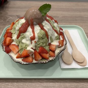 Ever After Tearoom & Eatery - Strawberry Matcha - Shaved Ice Near Me - Irvine, California Ever After Tearoom & Eatery - Strawberry Matcha - Shaved Ice Near Me - Irvine, California