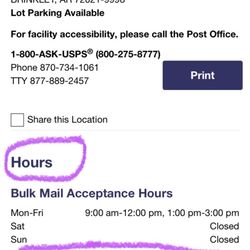 US Postal Service - Brinkley - Hours of operation