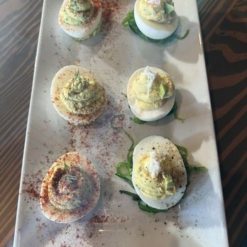 The Hammond Kitchen + Craft Bar - On the left is the Classic; on the right is the California deviled eggs. - Tapas/Small Plates Near Me - Camas, Washington The Hammond Kitchen + Craft Bar - On the left is the Classic; on the right is the California deviled eggs. - Tapas/Small Plates Near Me - Camas, Washington