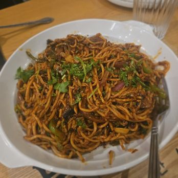 Pangat - Szechuan Noodles- Noodles with crunchy veg. Wok-tossed with fiery flavor. $16. Very good version - Indian Near Me - Brooklyn, New York