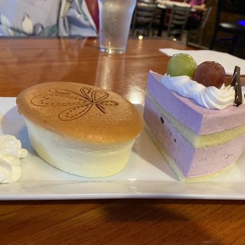 Saikyo Kitchen - Japanese Cheesecake on the left; Blueberry Mousse on the right. Those are grapes on top on the mousse. - Vietnamese Near Me - Odessa, Florida