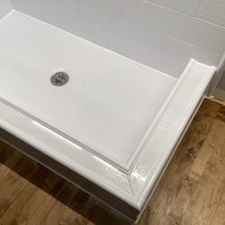 Shower, custom shower remodel, safe shower, seamless walls, easy-to-clean, senior friendly