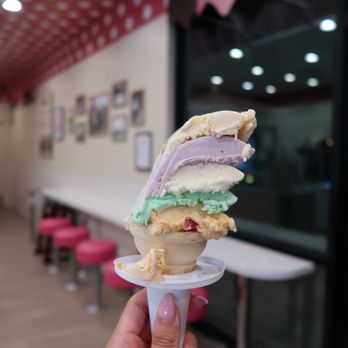 The Original Rainbow Cone - Small sliced creation (Palmer house, pistachio almond, vanilla, huckleberry, and chocolate chip cookie dough) - Ice Cream & Frozen Yogurt Near Me - Cypress, California