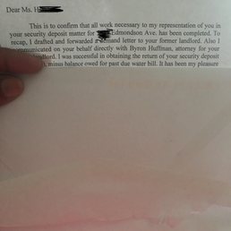 Letter after I won for them to return my security deposit
