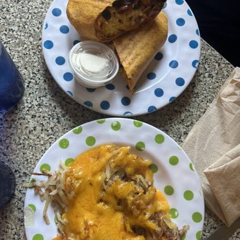 Cafe Strudel - Breakfast burrito and hash browns - New American Near Me - West Columbia, South Carolina