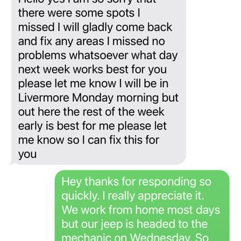 Andrade's Auto Detailing - His response to my text which included these photos. - Auto Detailing Near Me Andrade's Auto Detailing - His response to my text which included these photos. - Auto Detailing Near Me
