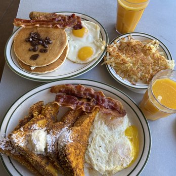 Penfold's Café - Captain crunch french toast combo and choco chip pancakes combo with fresh OJ - Breakfast & Brunch Near Me - Temecula, California