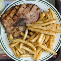 WhistleBerry Market & Eatery - Smoked pork chop dinner