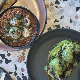 Shakshouka and Eggs Benedict On Toast (veg) Shakshouka and Eggs Benedict On Toast (veg)