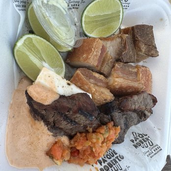 Pa’que Roberto - Steak tenderloin, pork belly, relish and sauces- comes with rice, salad, fresh cheese, and homemade sauces! - Venezuelan Near Me - Madison, Wisconsin