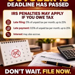 Reliance Tax Relief - Missed the October 15 deadline? We can help you file and review penalty abatement options. Call 818 398 6462.