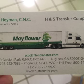 H & S Transfer Company - Business card given to me by Scott (in response to reply from H&S) - Movers Near Me - Augusta, Georgia