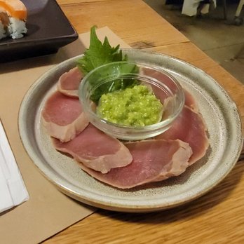 nonono - Zuke Maguro $15 Marinated tuna sashimi with fresh jalapeño sauce - Izakaya Near Me - New York, New York nonono - Zuke Maguro $15 Marinated tuna sashimi with fresh jalapeño sauce - Izakaya Near Me - New York, New York