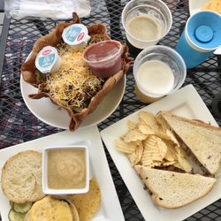 Library Bar & Grill - Taco salad, Cuban on Texas toast, and child's cheeseburger.