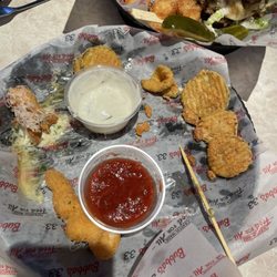Bubba's 33 - Wings pickles and cheese stick appetizer
