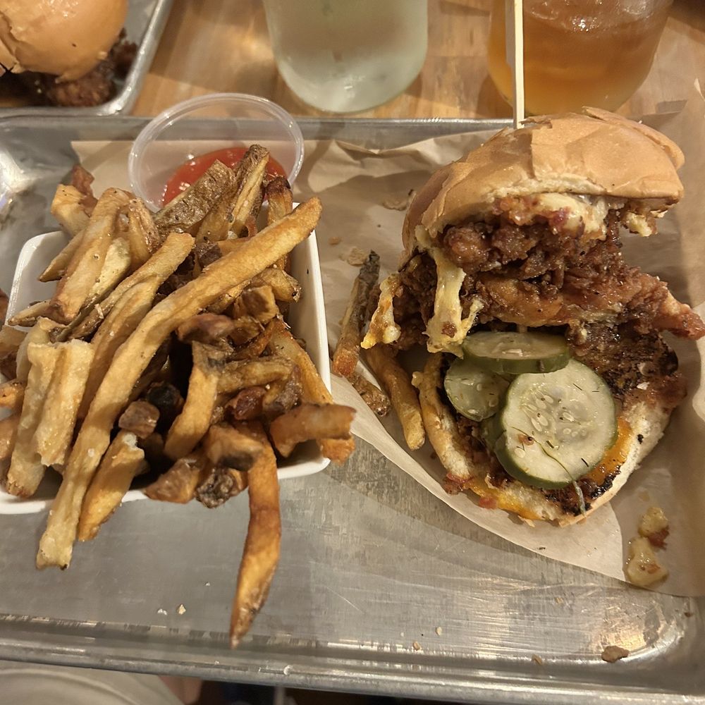 Scratch Kitchen & Taproom - Crispy chicken sandwich with fries - Bars Near Me - Apex, North Carolina Scratch Kitchen & Taproom - Crispy chicken sandwich with fries - Bars Near Me - Apex, North Carolina