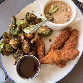 Tupelo Honey - Chicken tenders with Brussels sprouts and poblano soup - American Near Me - Knoxville, Tennessee