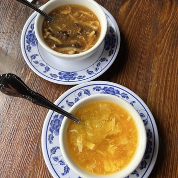 Grandview Palace - Egg Drop Soup (Botom) / Hot and Sour Soup (Top) - Chinese Near Me - Pasadena, California