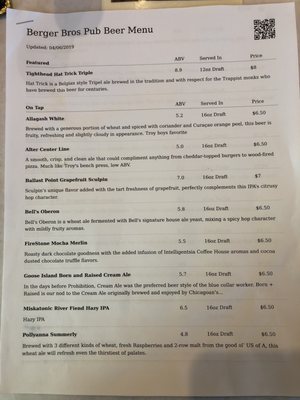 Menu photo 8 Berger Bros Pub Winfield, IL