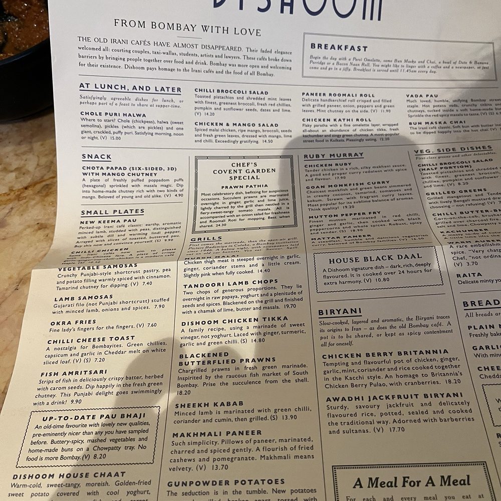 Dishoom - Large menu yet server helped us pick such delicious foods - Indian Near Me - London, XGL