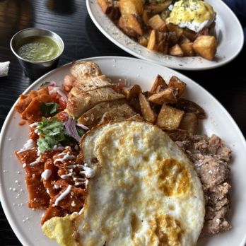 Dova Cafe - Chilaquiles rojo w chicken and the Benedict - Coffee & Tea Near Me - Ontario, California Dova Cafe - Chilaquiles rojo w chicken and the Benedict - Coffee & Tea Near Me - Ontario, California