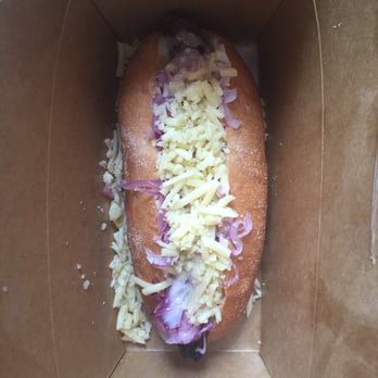 Hunger Dogs - Beef hotdog with cheese and onion - Hot Dogs Near Me - London, XGL