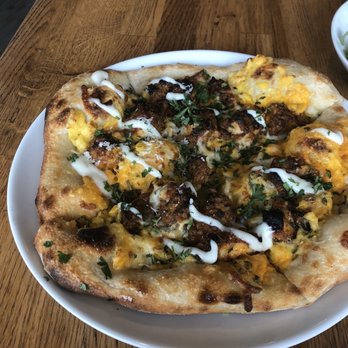 Caro Restaurant and Bar - The Omar pizza (friend chicken, corn purée base, mozzarella, BBQ sauce, Gorgonzola drizzle!) - Italian Near Me - Hamilton, Ontario Caro Restaurant and Bar - The Omar pizza (friend chicken, corn purée base, mozzarella, BBQ sauce, Gorgonzola drizzle!) - Italian Near Me - Hamilton, Ontario