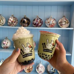 Honey Matcha Iceblend(left) and Thai green milk tea on right Honey Matcha Iceblend(left) and Thai green milk tea on right