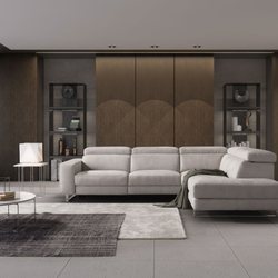 Modo Furniture - Modern sectional upholstered in 100% leather. Electric recliner and adjustable headrests. Made in Italy.