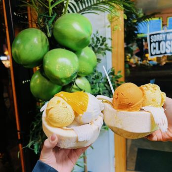 Coco Bomb - Coconut Sundae Flavors in picture -Mango -Coconut -Thai Iced Tea - Cafes Near Me - San Diego, California