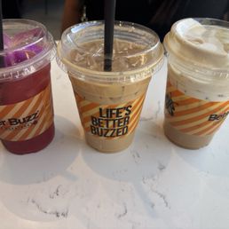 Strawberry Rose Lemonade, Oat milk latte, Peanut Butter Best Drink Ever. Strawberry Rose Lemonade, Oat milk latte, Peanut Butter Best Drink Ever.