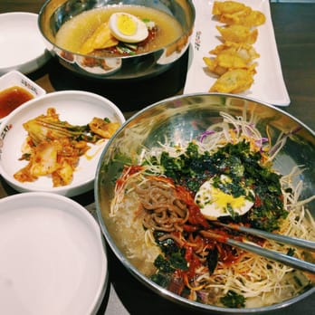 Sikgaek - Cold noodle (brothy one), makguksoo(spicy buckwheat noodles with shredded cabbage) and fried dumplings - Korean Near Me - Mississauga, Ontario Sikgaek - Cold noodle (brothy one), makguksoo(spicy buckwheat noodles with shredded cabbage) and fried dumplings - Korean Near Me - Mississauga, Ontario