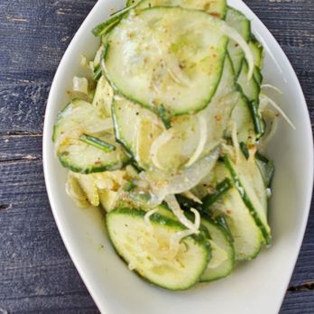 Dutch Garden Restaurant - Cucumber salad with vinaigrette, cream and shaved fennel. Fab! - German Near Me - Santa Barbara, California