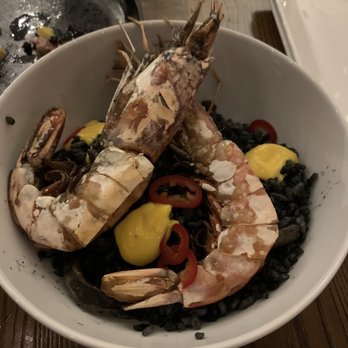 Pequeno Mercat - Bomba rice, squid ink, cardinal prawn, pickled fresno - Tapas Bars Near Me - Chicago, Illinois Pequeno Mercat - Bomba rice, squid ink, cardinal prawn, pickled fresno - Tapas Bars Near Me - Chicago, Illinois