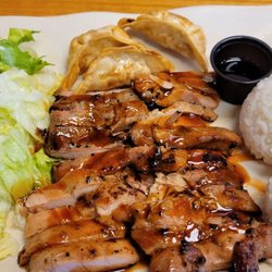 Joy Teriyaki - Chicken and gyoza, veggies and rice.