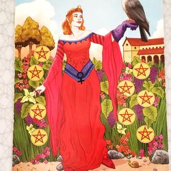 Serene Transformation - The 9 of Pentacles comes up to show a person male or female enjoying their success. A very fortunate card when looking to manifest any goal.