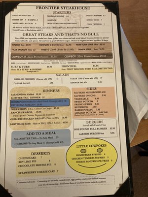 Menu photo 2 Frontier Steakhouse Tampa, FL Menu photo 2 Frontier Steakhouse Tampa, FL